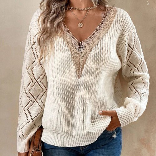 Femme struktureret V-hals strikpullover med spidse accenter Stilla