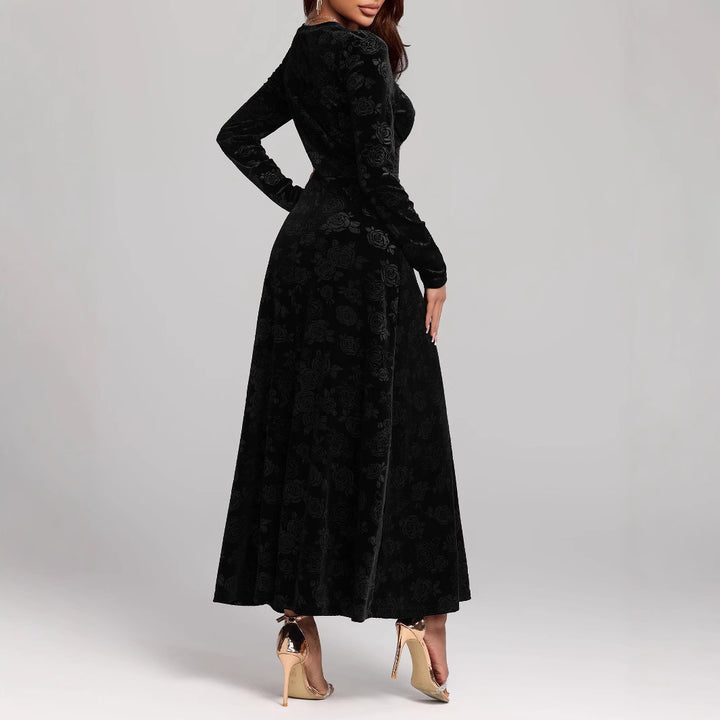 Dame Elegant maxidress i højkvalitets fløjl med lange ærmer og V-hals Stilla