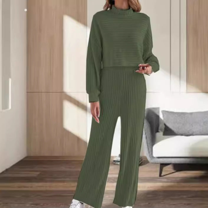 Dame Loungewear-sæt med hyggeligt cropped-design og bredt ben Stilla