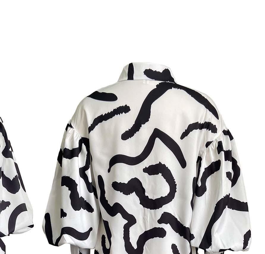 Damer Oversize Skjorte med voluminøse ærmer og farverigt mønster Stilla