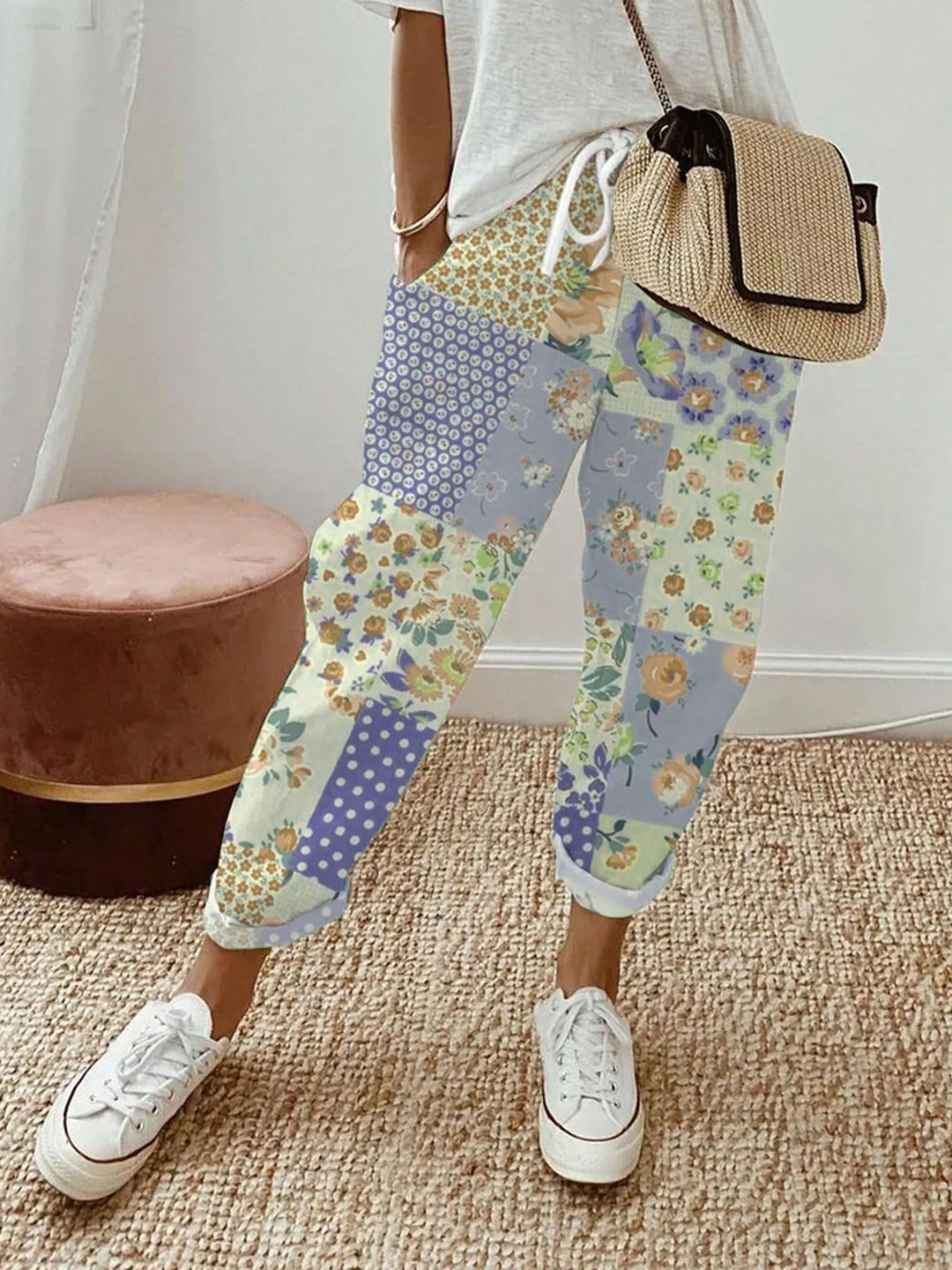 Dame Patchwork Blomster Joggingbukser Stilla