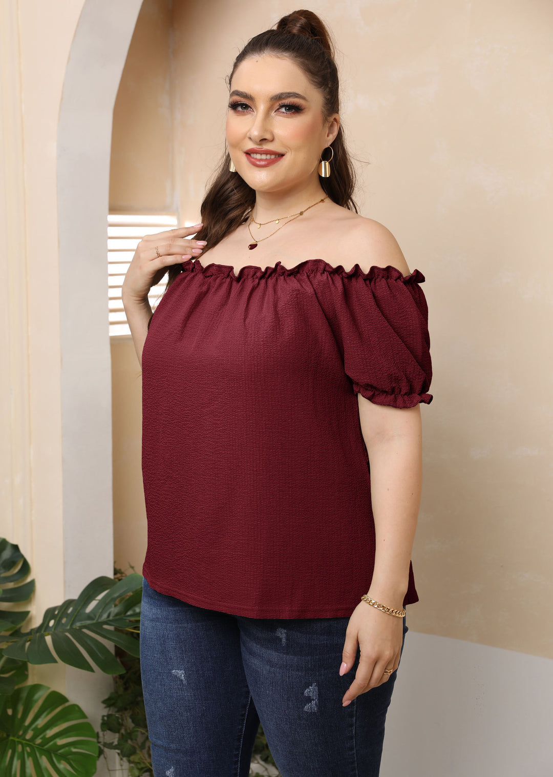 Dame Off-Shoulder Top med Volant