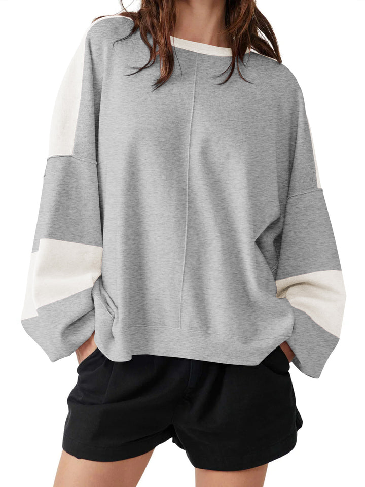 Dame afslappet sweatshirt med løst snit og elegante blokstriber Stilla