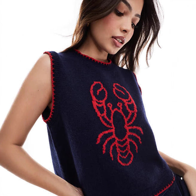 Femme Lobster Grafik Crop Sweater Stilla