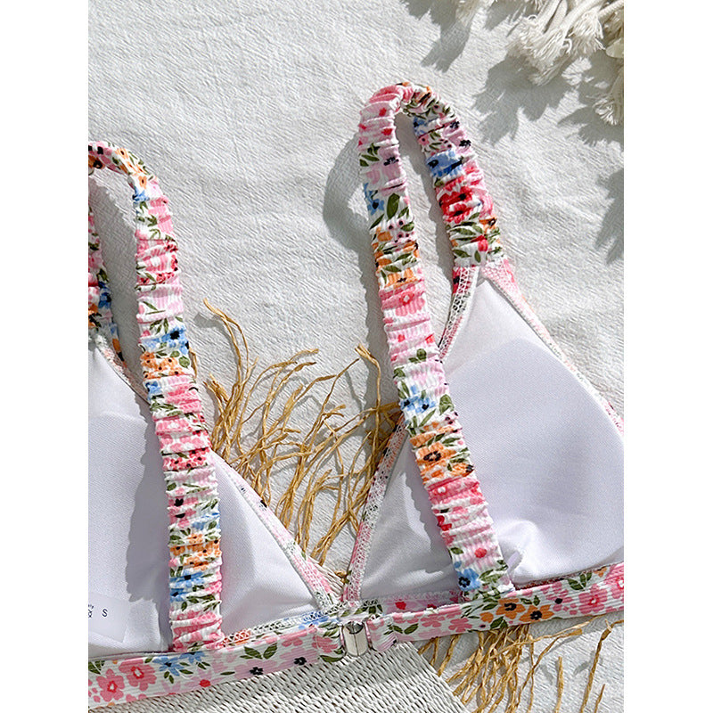 Dame Triangel-Bikini-top med blomster mønstre og justerbare stropper Skovae
