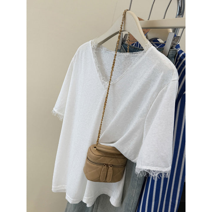 Damer Casual V-Udskæring T-Shirt med frynset kanter Stilla