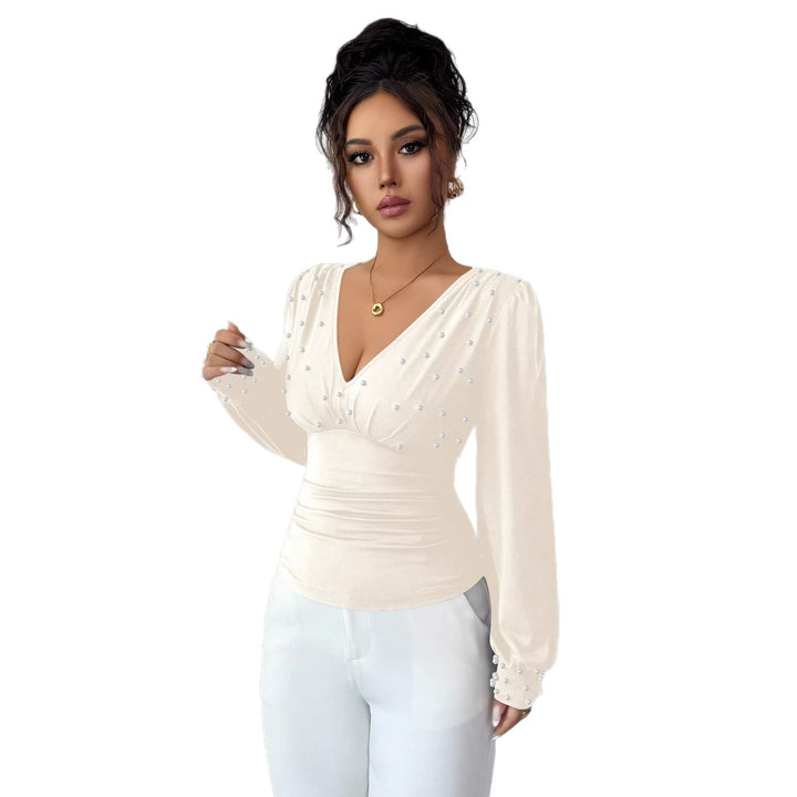 Kvinders elegante bluse skjorte med V-hals og dekoration Stilla