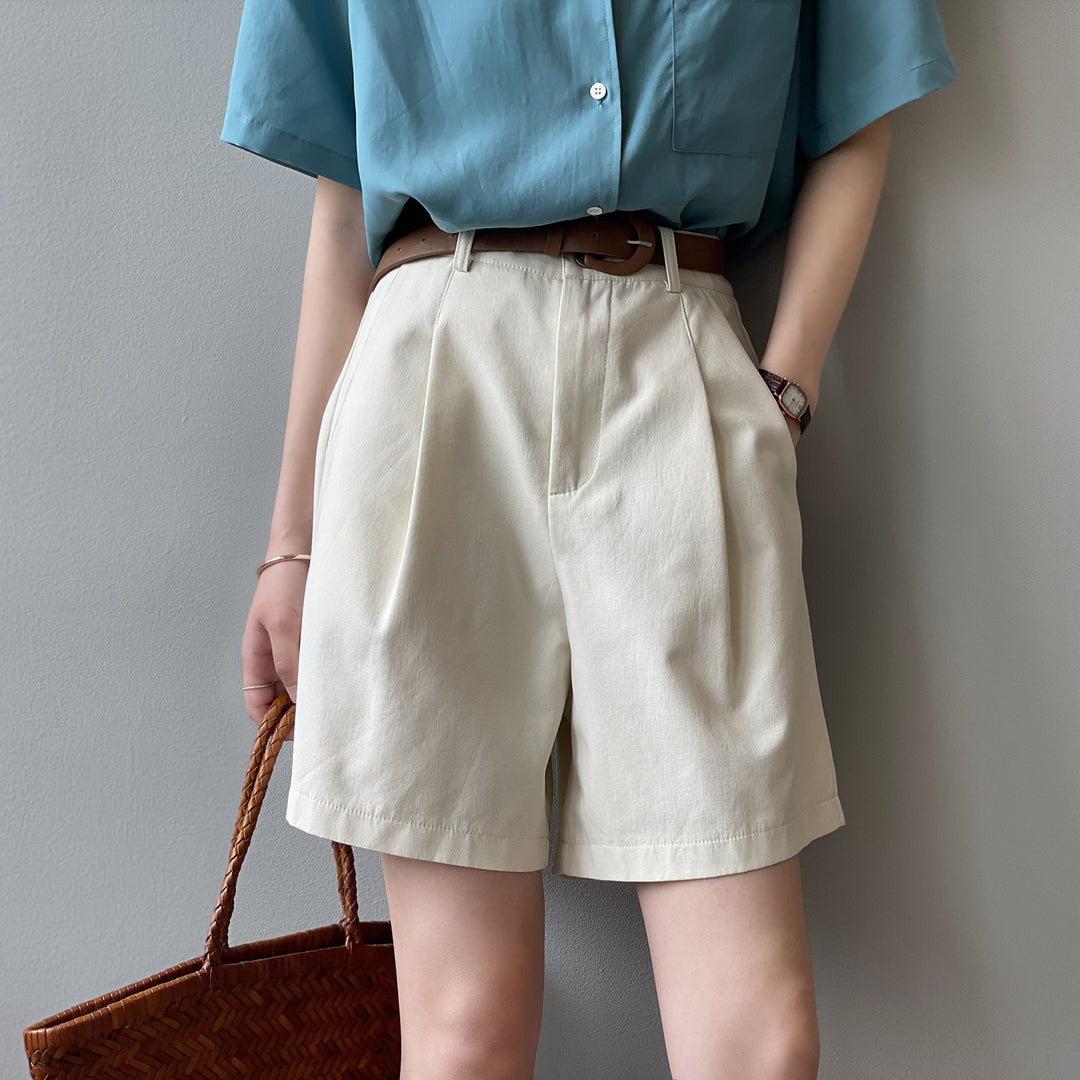Dame High-Waisted Shorts med bælte og folder Stilla