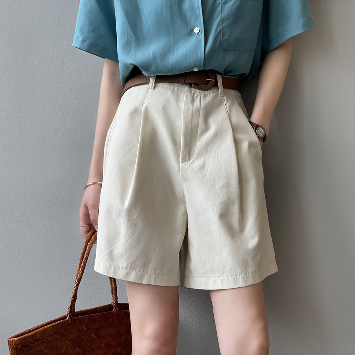 Dame High-Waisted Shorts med bælte og folder Stilla