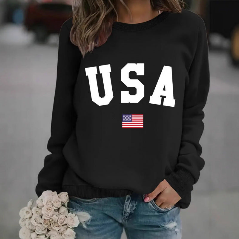 Kvinders sweatshirt med moderne USA udtalelse og hyggelig pasform Skovae