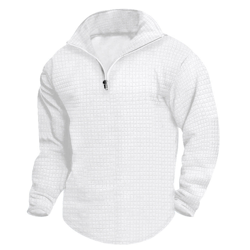 Herrer nan Stehkrave-sweatshirt med kvadratisk struktur og kort frontzip Skovae