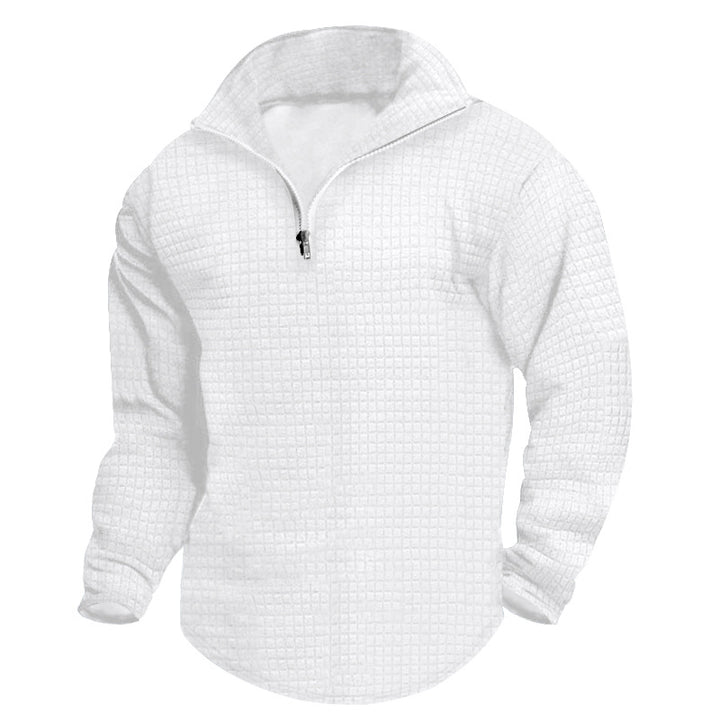 Herrer nan Stehkrave-sweatshirt med kvadratisk struktur og kort frontzip Skovae