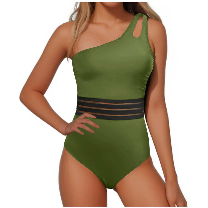 Dame one-piece badedragt med asymmetrisk udskæring og moderne netbesætning Skovae
