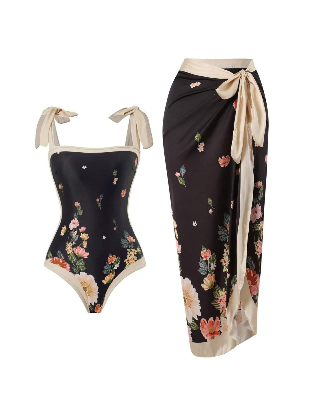 Damer Elegant badedragt med florale accenter og fashionable sarong Skovae