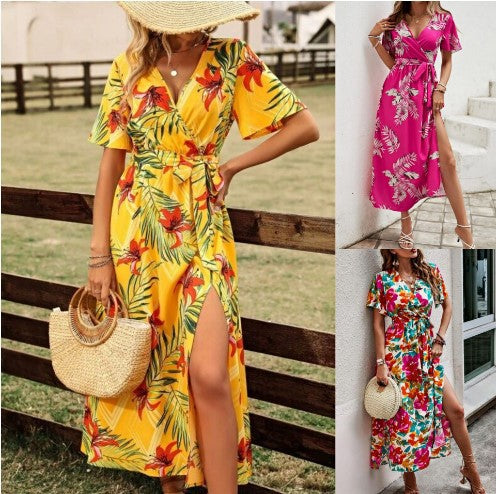 Dame Blomsterprint V-hals Maxi Kjole Stilla