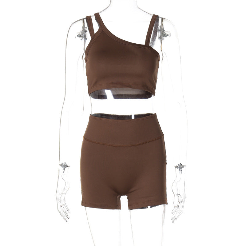 Dame Sporty Crop-Top og høj talje shorts sæt Skovae