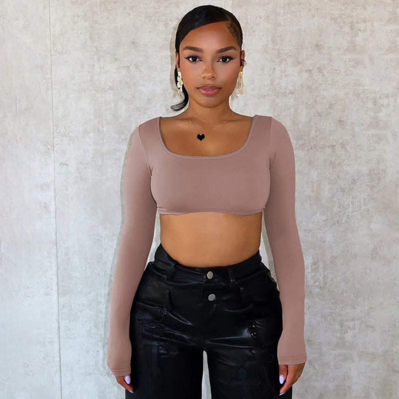 Dame Langærmet-Crop-Top med firkantet udskæring og tætsiddende snit Stilla