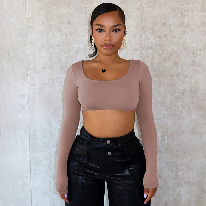 Dame Langærmet-Crop-Top med firkantet udskæring og tætsiddende snit Stilla