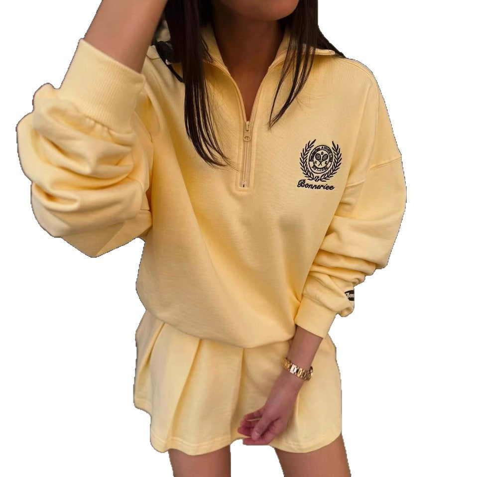 Dame sporty zip pullover med casual snit og broderi Stilla