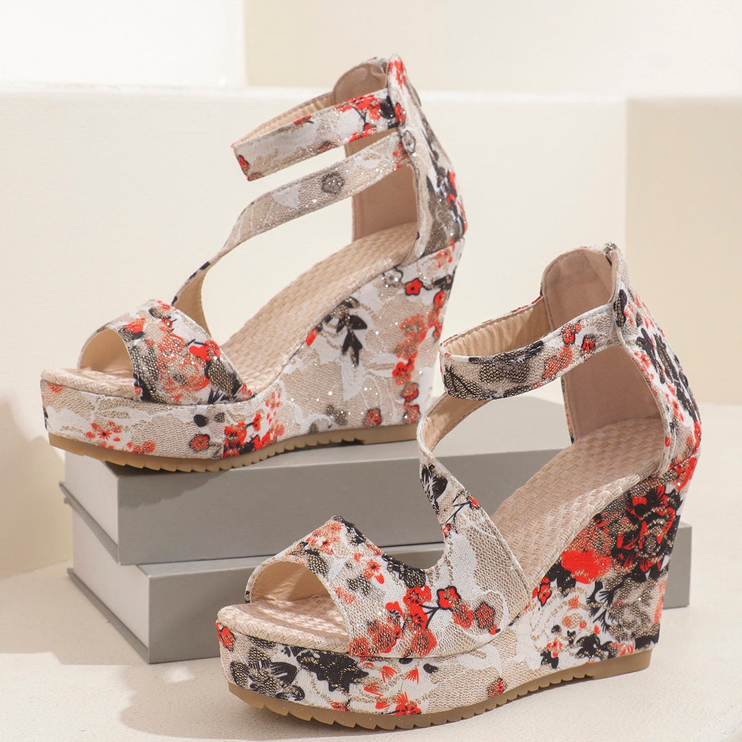 Dame Wedgesandaler med blomsterdesign og komfortabel platform Stilla