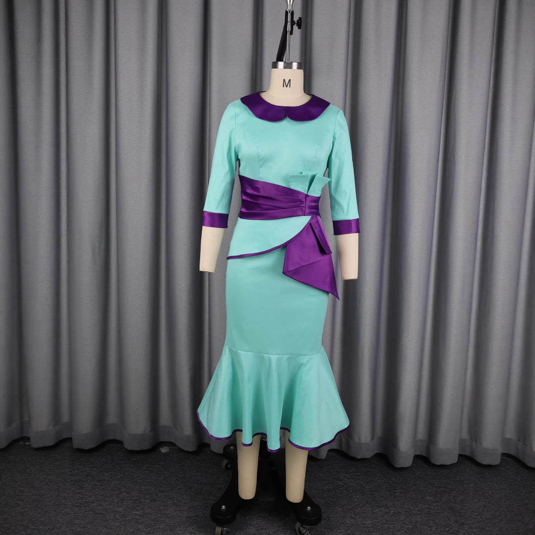Dame elegant kjole med moderigtigt krave og asymmetrisk taljedetalje Skovae