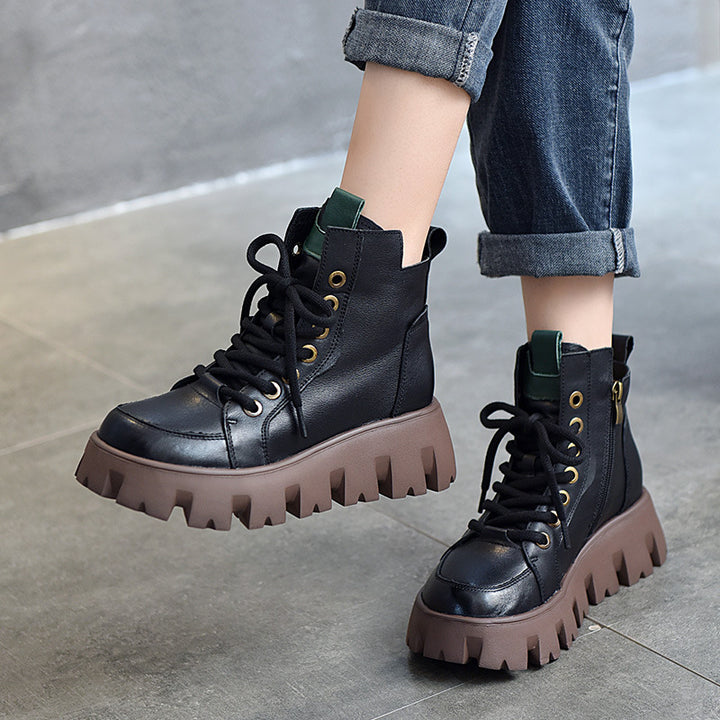 Dame Chunky Snørebånd Støvler med tyk Platform Såle og Fashionabelt Design Stilla