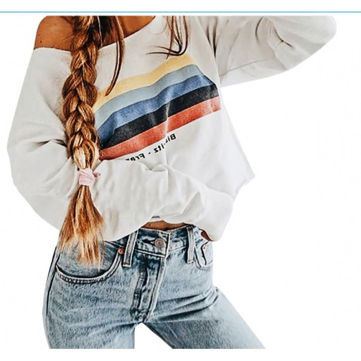 Kvindes Off-Shoulder Sweatshirt med kontraststribemønster Stilla