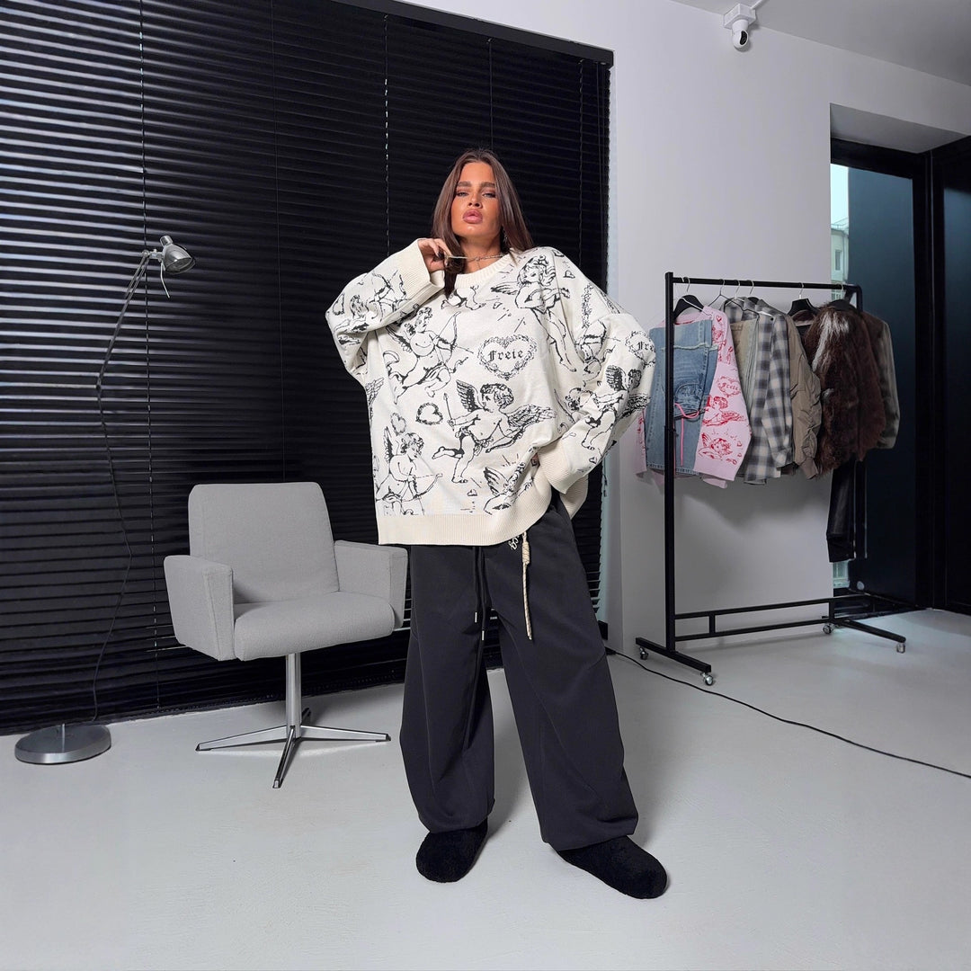 Damer Cozy Oversized Sweater med Kreativt Dyremønster og Casual Snit Stilla