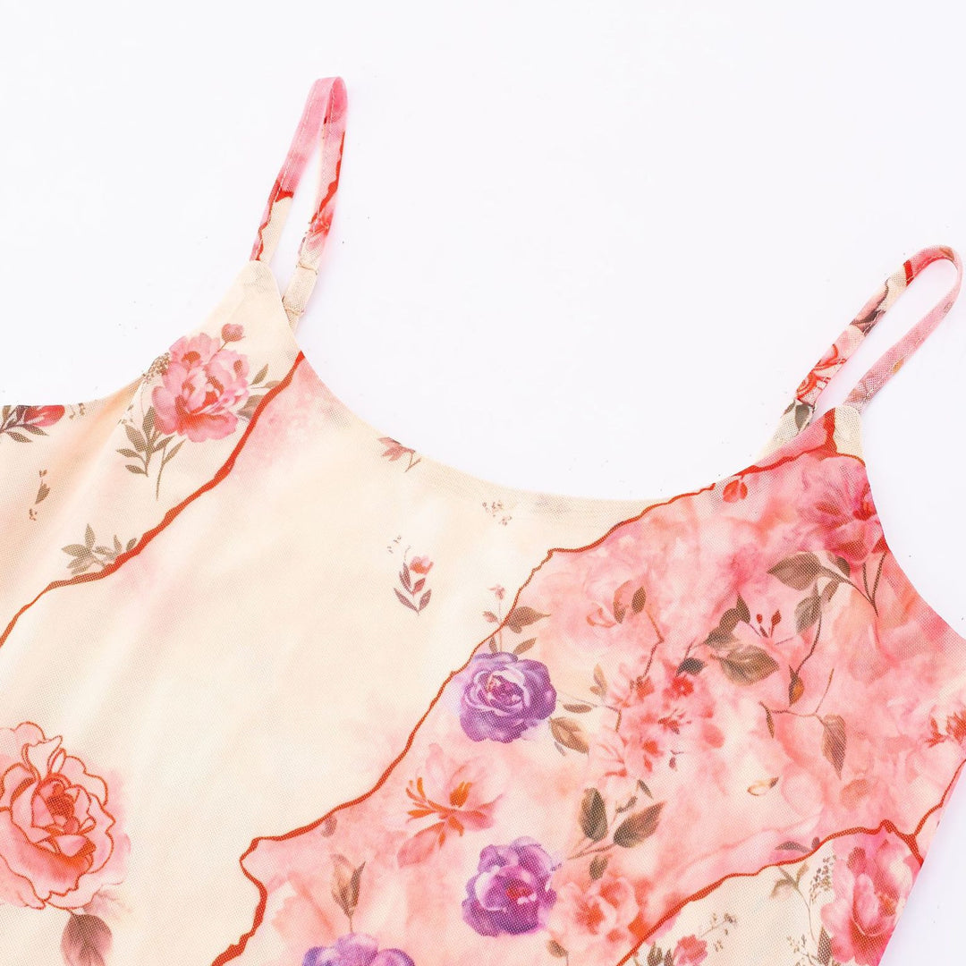 Dame Maxikjole med romantisk blomsterdesign og fine spaghetti-stropper Stilla