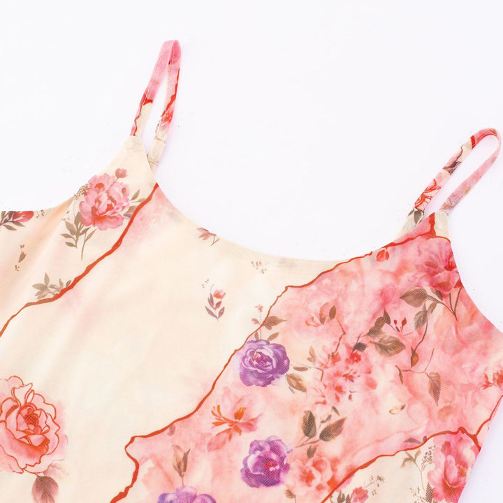 Dame Maxikjole med romantisk blomsterdesign og fine spaghetti-stropper Stilla