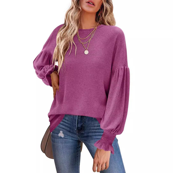 Dame sweater med elegante ballonærmer og finstrik Stilla