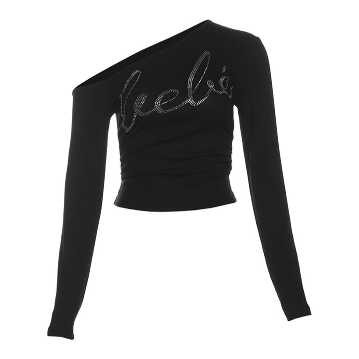 Dame Statement-Basic top med asymmetrisk snit og rhinsten Stilla