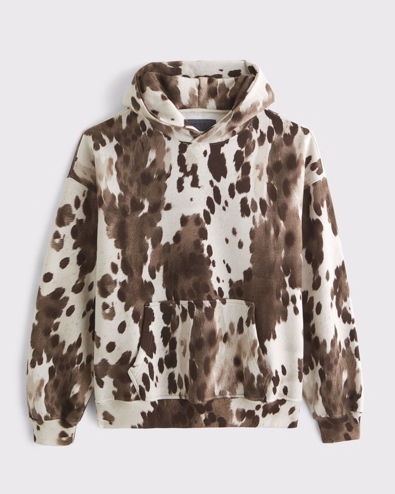 Unisex nan loose hoodie sweat med diskret blæremønster, dobbelt hætte uden snøre og kengurulomme Skovae