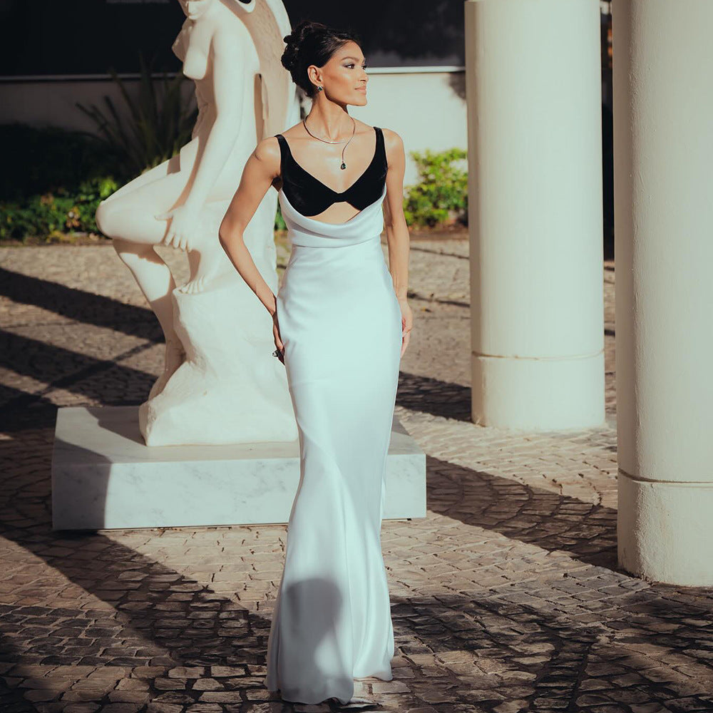 Dame Elegant lang kjole med raffineret bustier-design og flydende nederdel Skovae