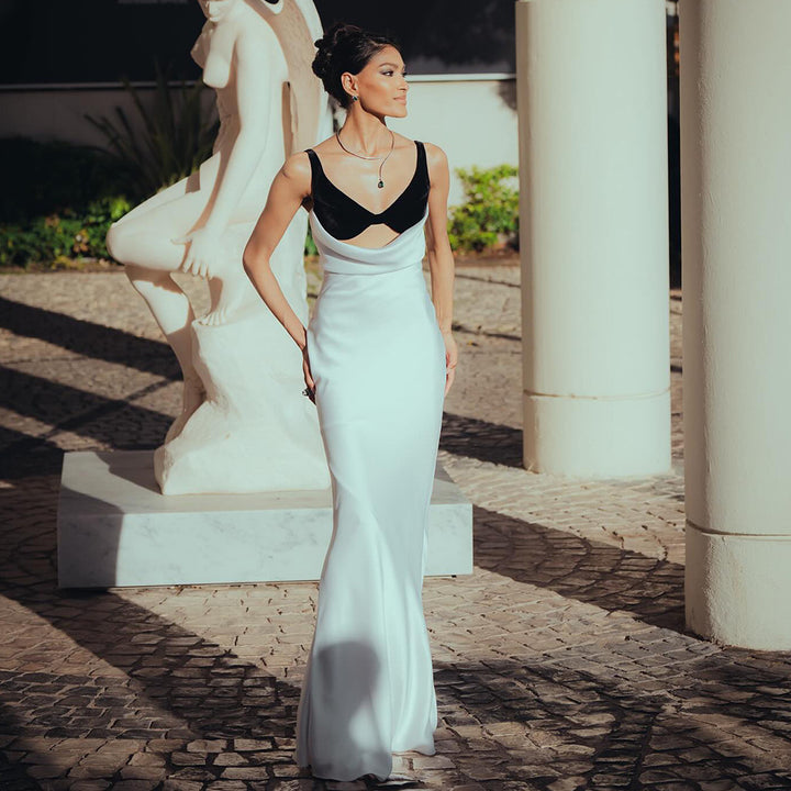 Dame Elegant lang kjole med raffineret bustier-design og flydende nederdel Skovae