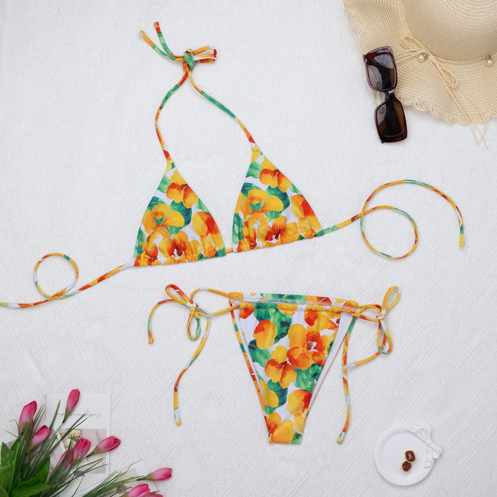 Dame Triangel-Bikini med justerbare remme og blomstermønster Stilla