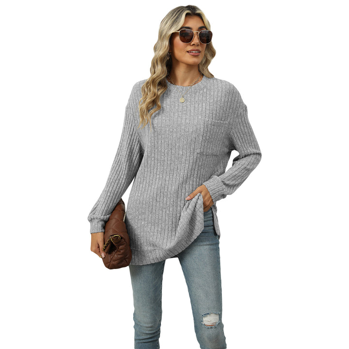 Dame Stor, ribbet sweater med sideslidser Stilla