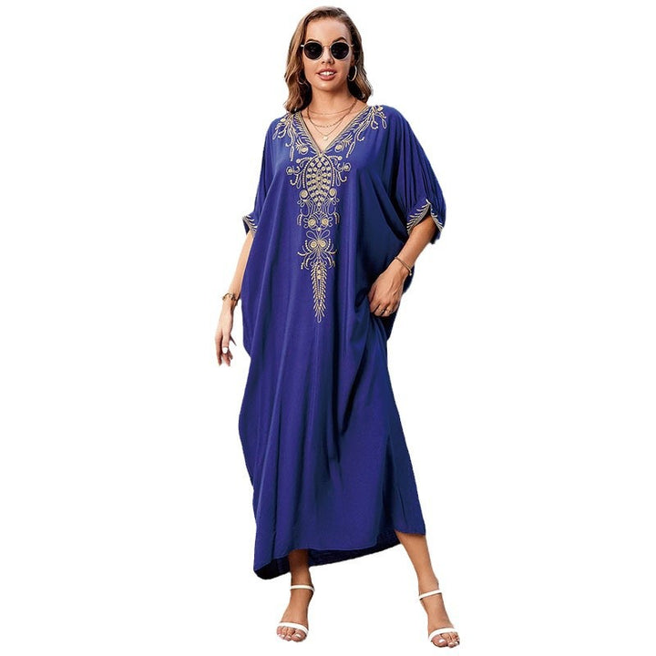 Dame elegant Strandkaftan med omfattende broderi og lommer Stilla