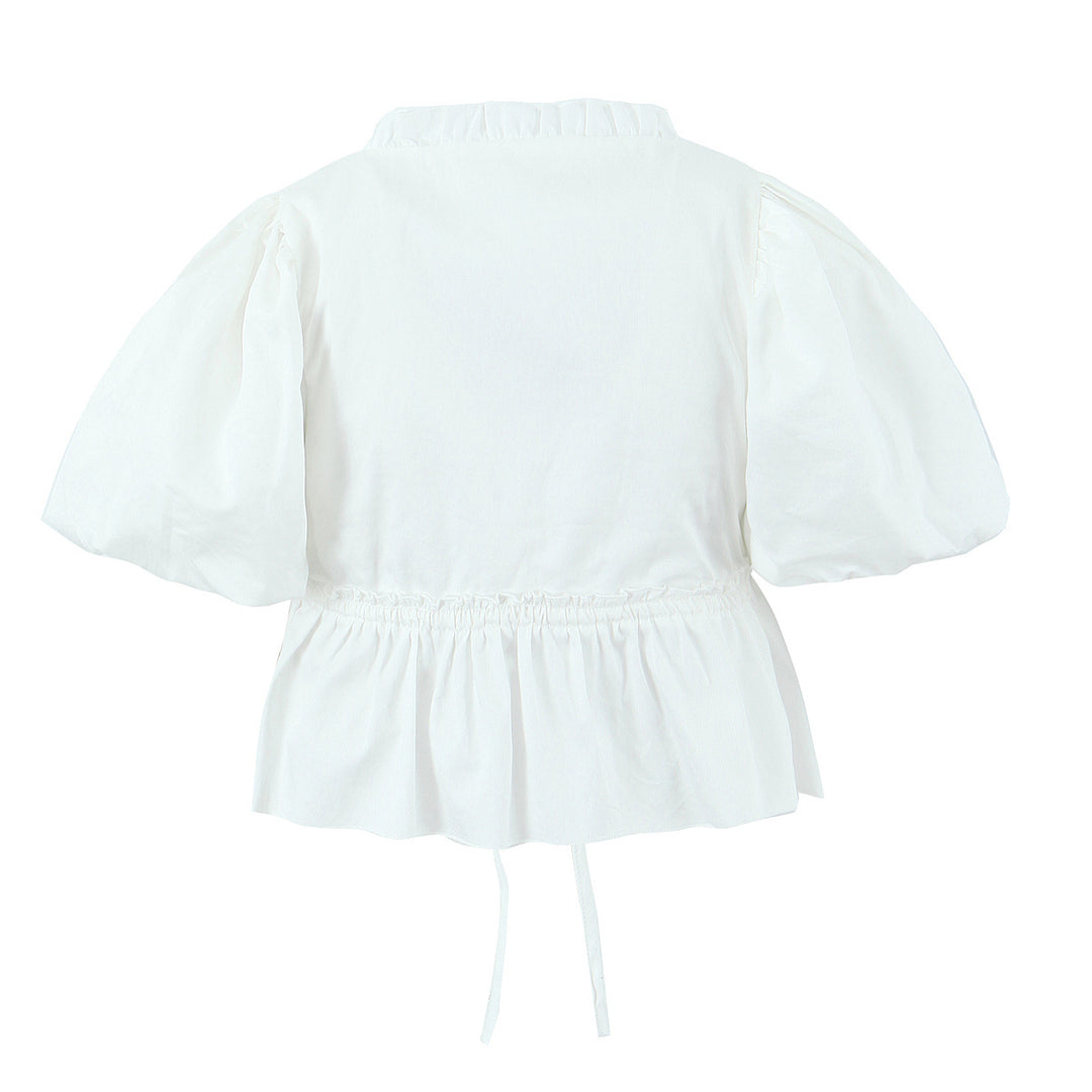 Dame Vintage Puffærmet Bluse med romantiske Ruffle-detaljer og Gummizug Stilla