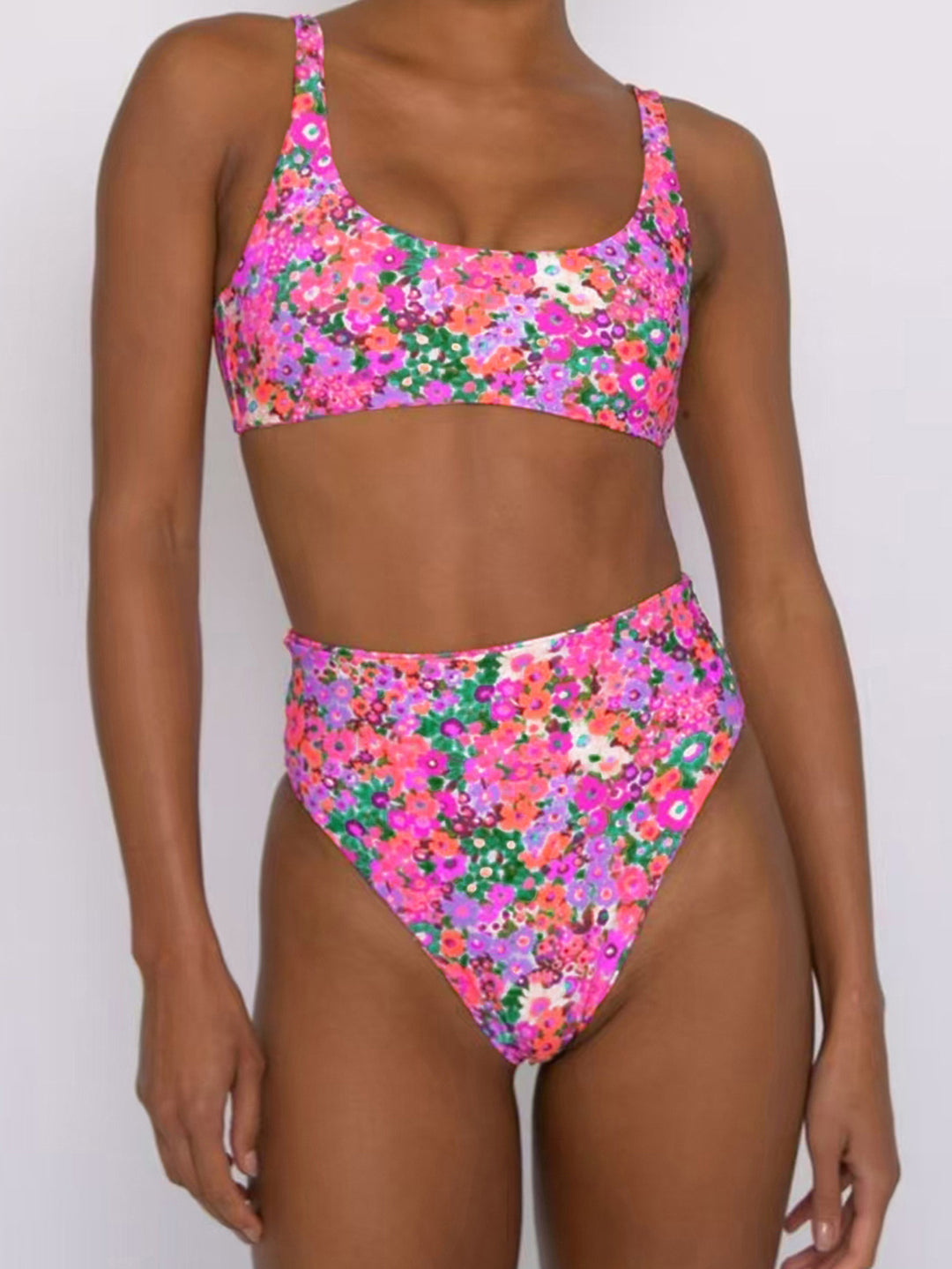 Dame Højtaljet Bikini-Sæt med blomsterdesign Skovae