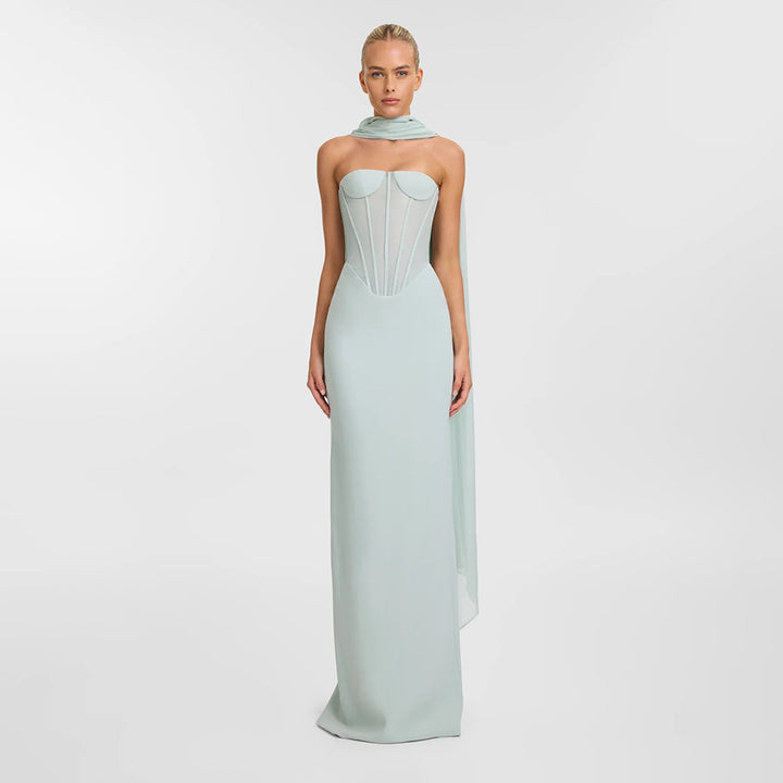 Dame Elegant Maxikjole med skulderfri design og raffineret bustierdel Skovae