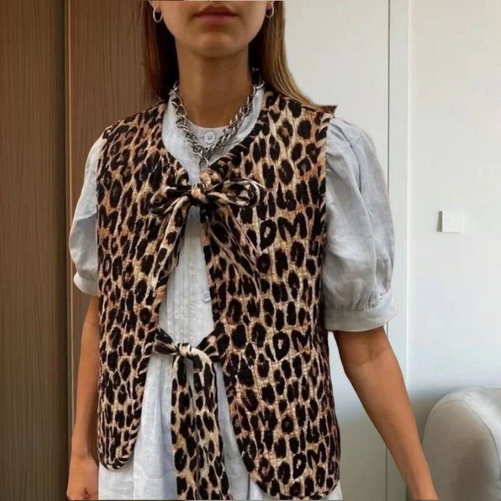 Dame Leo-udskæring vest med justerbar sløjfe og afslappet design Stilla