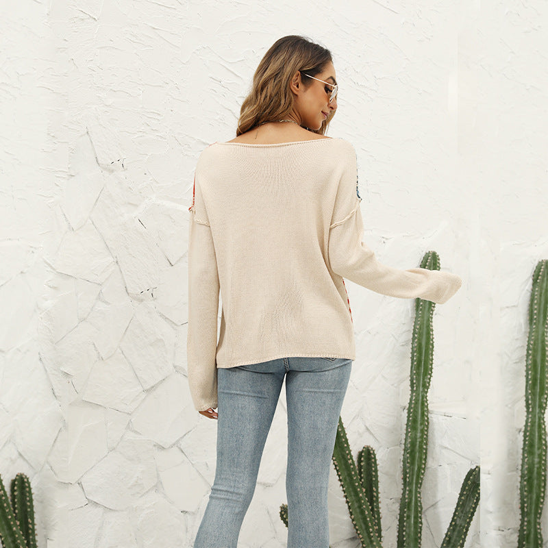 Dame afslappet strikpullover med asymmetrisk farvedesign og bredt skårede ærmer Stilla