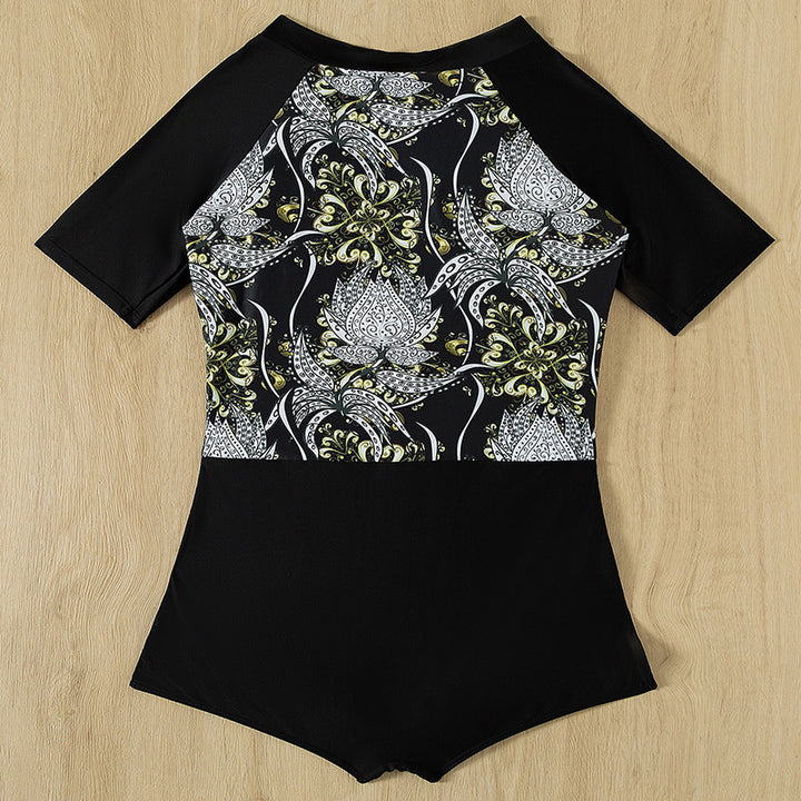 Dame Rashguard badetøj med blomstermønster og korte ærmer Skovae