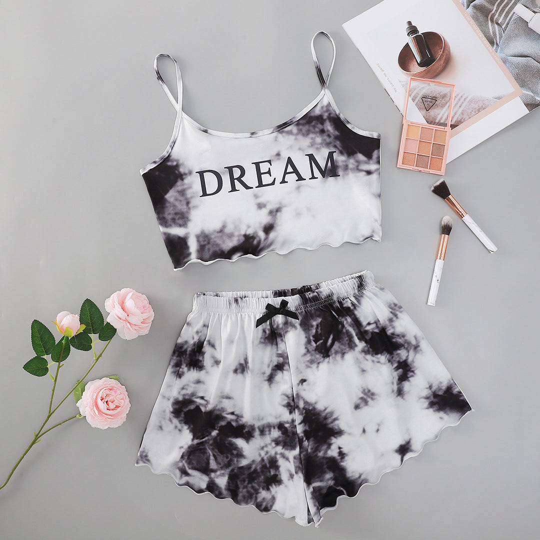 Dame pyjamasæt med drømmende print og elastisk bundle Stilla
