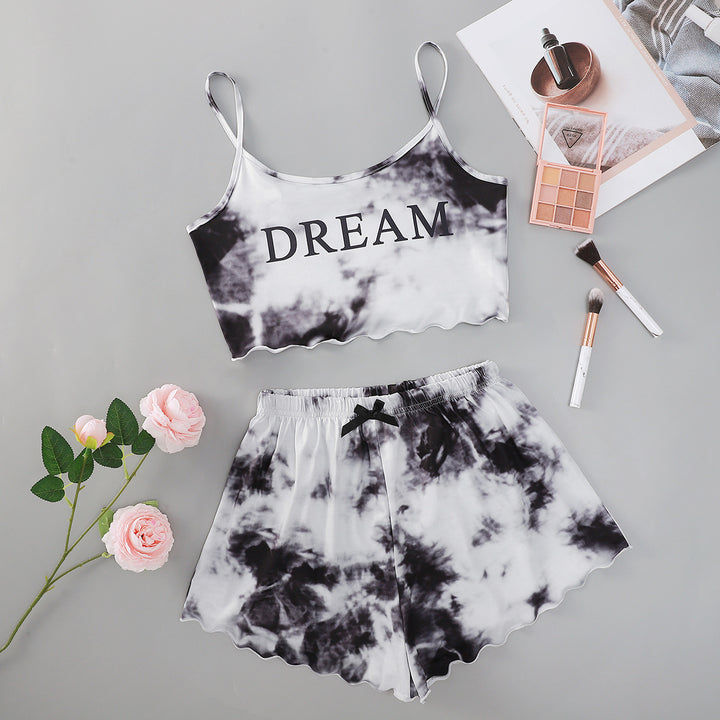 Dame pyjamasæt med drømmende print og elastisk bundle Stilla