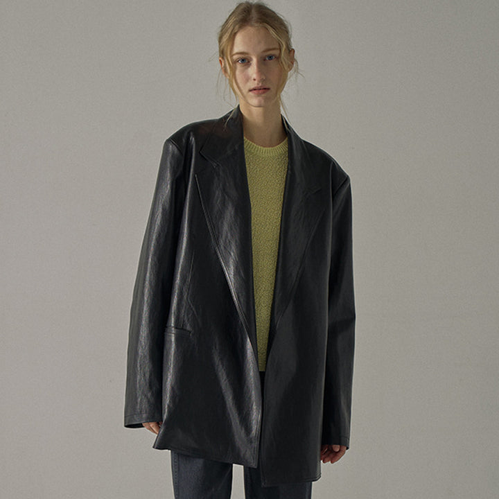 Dame Oversized Læderblazer med struktureret snit Stilla