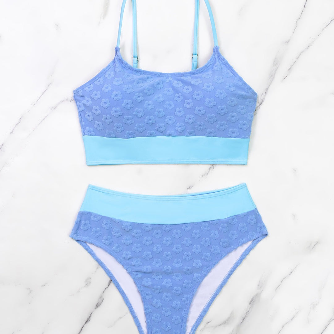 Dame High-Waist Bikini-sæt med blomsterdesign og elastisk bånd Stilla