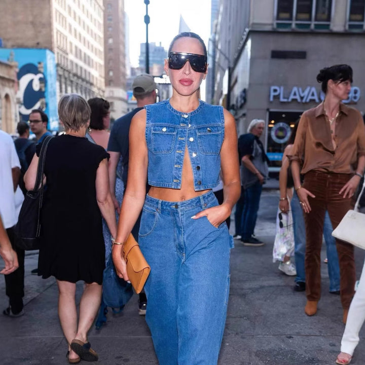 Femme Cropped Denim Utility Vest Stilla