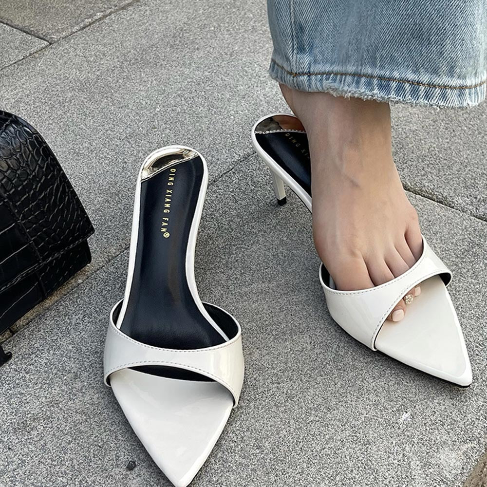 Dame High Heel Slingback Sandaler med spids tåområde og smart glansfuld finish Stilla